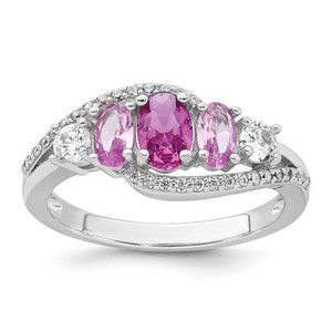 Sterling Silver Rhodium-plated Polished Pink CZ  5-Stone Size 7 Ring