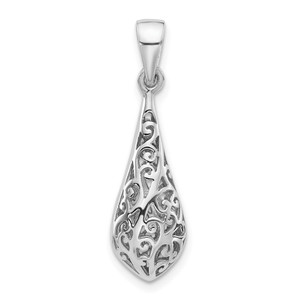 Sterling Silver Rhodium-Plated Polished Puffed Filigree Teardrop Pendant - QP-7885A515-1309
