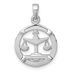 Sterling Silver Rhodium-plated Polished Reversible Libra Scales in Circle Zodiac Pendant