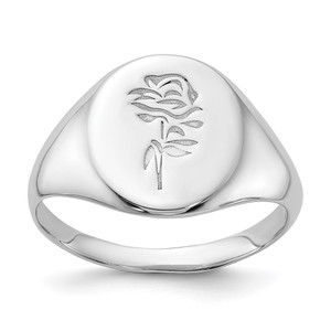 Sterling Silver Rhodium-plated Polished Rose Signet Ring - QR-6A25A69C-9768