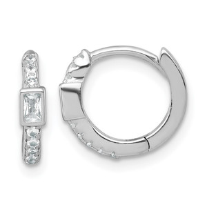 Sterling Silver Rhodium-plated Polished Round and Emerald-cut CZ Round Hinged Hoop Earrings