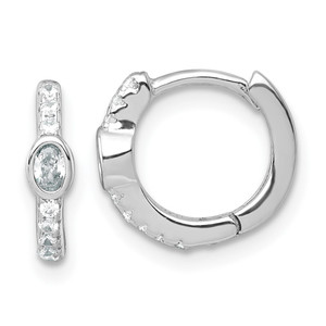 Sterling Silver Rhodium-plated Polished Round and Oval CZ Round Hinged Hoop Earrings