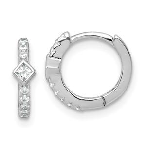 Sterling Silver Rhodium-plated Polished Round and Square CZ Round Hinged Hoop Earrings