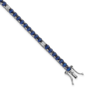 Sterling Silver Rhodium-plated Polished Round Blue and White CZ 7 Inch Bracelet