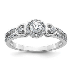 Sterling Silver Rhodium-plated Polished Round CZ Halo Double Side Heart Split Shank Size 8 Ring