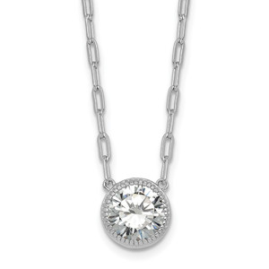 Sterling Silver Rhodium-plated Polished Round CZ with Paperclip Chain 16 inch with 2 inch Extension Necklace