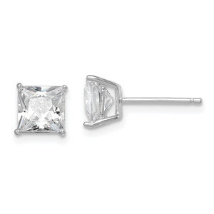 Sterling Silver Rhodium-plated Polished Square 6mm CZ Stud Earrings