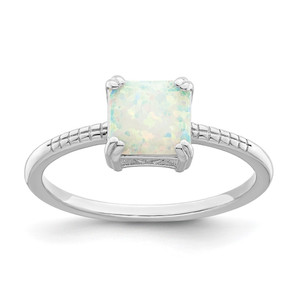 Sterling Silver Rhodium-plated Polished Square White Created Opal Ring - QR-2FAA414C-5120