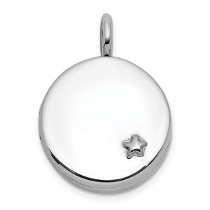 Sterling Silver Rhodium-plated Polished Star On 10mm Round Locket