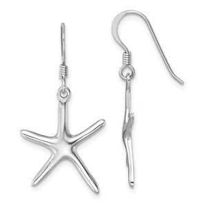 Sterling Silver Rhodium-plated Polished Starfish Dangle Earring - LE-EA5327EB-8001