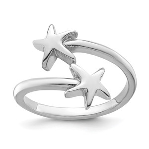 Sterling Silver Rhodium-plated Polished Starfish Double Adjustable Ring - LR-89651AC0-9826