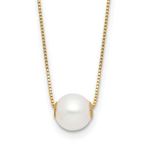 14k 7-8mm White Round Freshwater Cultured Pearl 18 inch Necklace