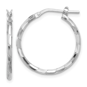 Sterling Silver Rhodium-plated Polished Textured 1.60mm Hoop Earrings - QE-FE6BBEDC-5989