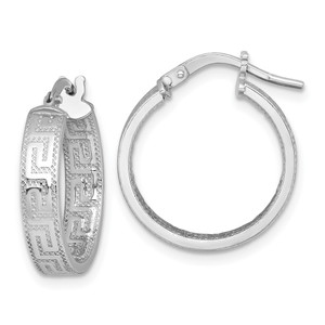 Sterling Silver Rhodium-plated Polished Textured In and Out Greek Key 4.00 x 18mm Hoop Earrings
