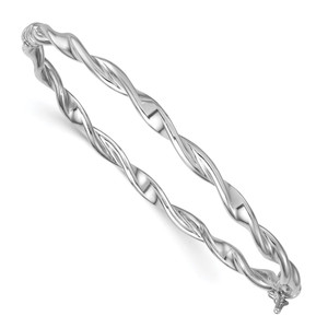 Sterling Silver Rhodium-plated Polished Twisted 4.00mm Hinged Bangle