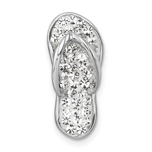 Sterling Silver Rhodium-plated Polished White Crystal Flip Flop Chain Slide