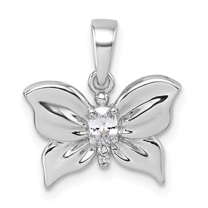 Sterling Silver Rhodium-plated Polished White CZ Butterfly Pendant