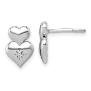 Sterling Silver Rhodium-plated Polished White CZ Double Heart Post Earrings