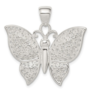 Sterling Silver Rhodium-plated Polished/Textured Butterfly Pendant