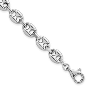 Sterling Silver Rhodium-plated Puffed Anchor/Mariner Link 7.5 inch Bracelet - QG-A338022A-2994