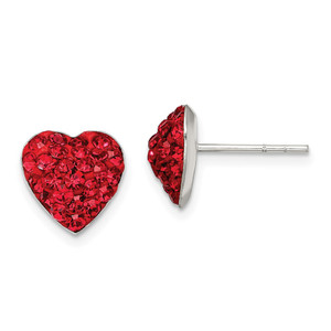 Sterling Silver Rhodium-plated Red Preciosa Crystal Heart Post Earrings - QE-319EDFEE-2126
