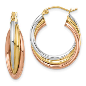 Sterling Silver Rhodium-plated Rose/Yellow Gold-plated Hoop Earrings