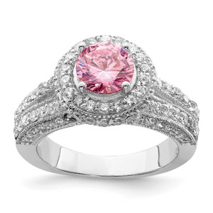 Sterling Silver Rhodium-plated Round Pink and White CZ Ring - QR-C375077E-4472