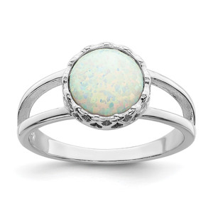 Sterling Silver Rhodium-plated Round White Created Opal Inlay Ring - QR-45873B6A-9663