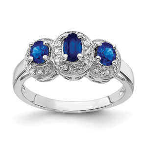 Sterling Silver Rhodium-plated Sapphire & Diamond Ring - QD-7BBF941B-1881