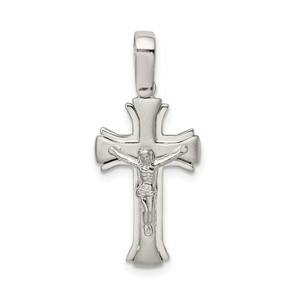 Sterling Silver Rhodium-plated Satin & Polished Crucifix Pendant