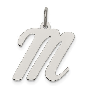 Sterling Silver Rhodium-plated Script Letter M Initial Charm - QC-FA6B3B82-9411