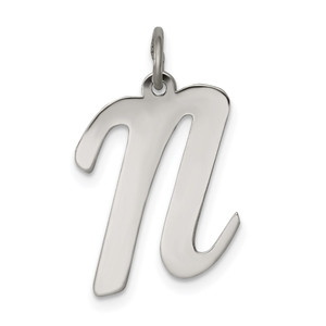 Sterling Silver Rhodium-plated Script Letter N Initial Charm - QC-C4EFE1AD-3428