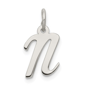 Sterling Silver Rhodium-plated Script Letter N Initial Charm - QC-C5D36EED-2341