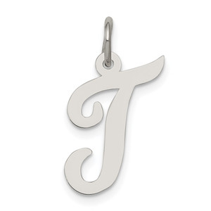 Sterling Silver Rhodium-plated Script Letter T Initial Charm - QC-3C233602-8739