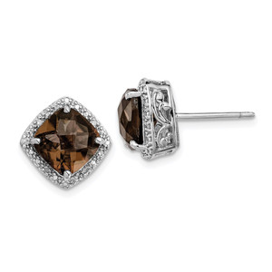 Sterling Silver Rhodium-plated Smoky Quartz and Diamond Earrings - QE-FF469DDC-8511