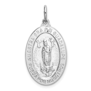 Sterling Silver Rhodium-plated Spanish Lady of Guadalupe Medal Pendant - QC-BC8B697F-4645