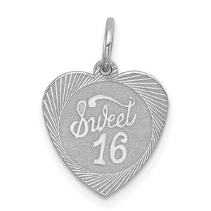 Sterling Silver Rhodium-plated Sweet Sixteen Heart Disc Charm - QC-1B81A194-3157