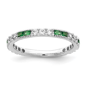 Sterling Silver Rhodium-plated Synthetic Green Spinel & CZ Band - QR-147D1543-5877