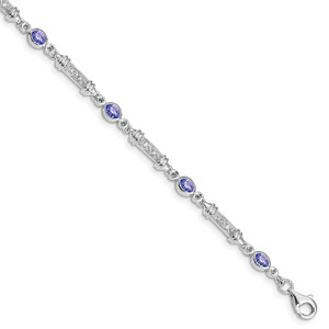 Sterling Silver Rhodium-plated Tanzanite and Diamond Bracelet - QX-87AB73F6-2226