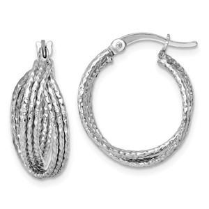 Sterling Silver Rhodium-plated Textured 20.0mm Crisscross Round Hoop Earrings