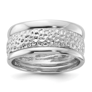 Sterling Silver Rhodium-plated Textured and Polished 3 Ring Band Set - QR-F605AF11-7237