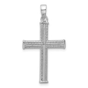 Sterling Silver Rhodium-plated Textured and Polished Cross Pendant - QC-35470A7B-2169