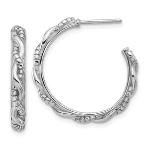 Sterling Silver Rhodium-plated Textured Twisted C-Hoop Earrings - QE-9EAF92DA-3882