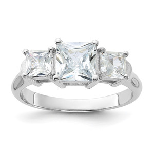 Sterling Silver Rhodium-plated Three Stone CZ Ring - QR-BA169293-4236