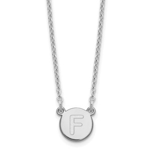 Sterling Silver Rhodium-plated Tiny Circle Block Letter F Initial Necklace