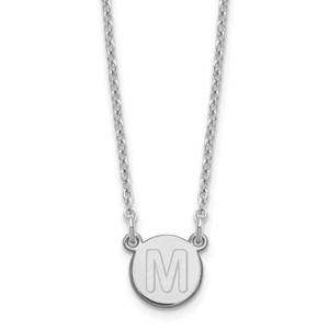 Sterling Silver Rhodium-plated Tiny Circle Block Letter M Initial Necklace