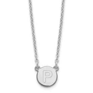 Sterling Silver Rhodium-plated Tiny Circle Block Letter P Initial Necklace