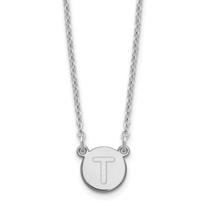 Sterling Silver Rhodium-plated Tiny Circle Block Letter T Initial Necklace