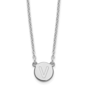 Sterling Silver Rhodium-plated Tiny Circle Block Letter V Initial Necklace