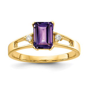 14k 7x5mm Emerald Cut Amethyst AA Diamond ring